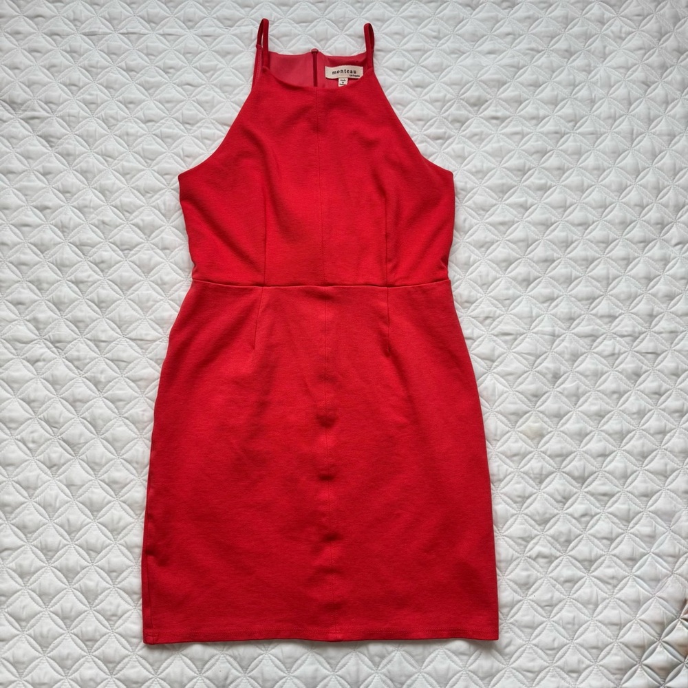 Monteau Los Angeles Coral Bodycon Spaghetti Strap Halter Mini Dress Size XS